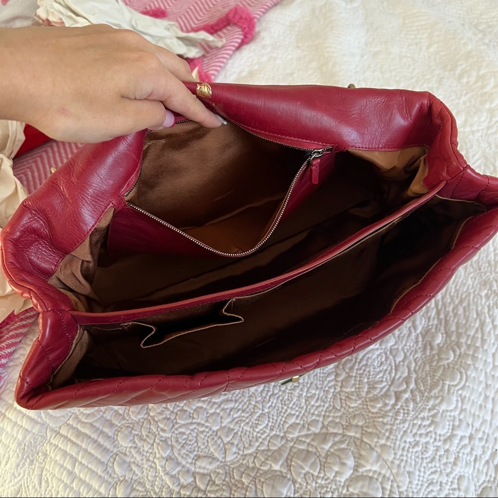 SOLD LANVIN HAPPY red quilted flap bag gold chain large - Picture 5 of 16